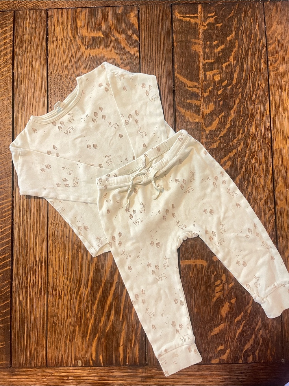 Quincy Mae Cream and Brown Deer Print Kids Matching Set